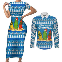 Surfer Swell Christmas Couples Matching Short Sleeve Bodycon Dress and Long Sleeve Button Shirt Xmas Holiday Patterns - Wonder Print Shop
