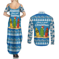 Surfer Swell Christmas Couples Matching Summer Maxi Dress and Long Sleeve Button Shirt Xmas Holiday Patterns - Wonder Print Shop