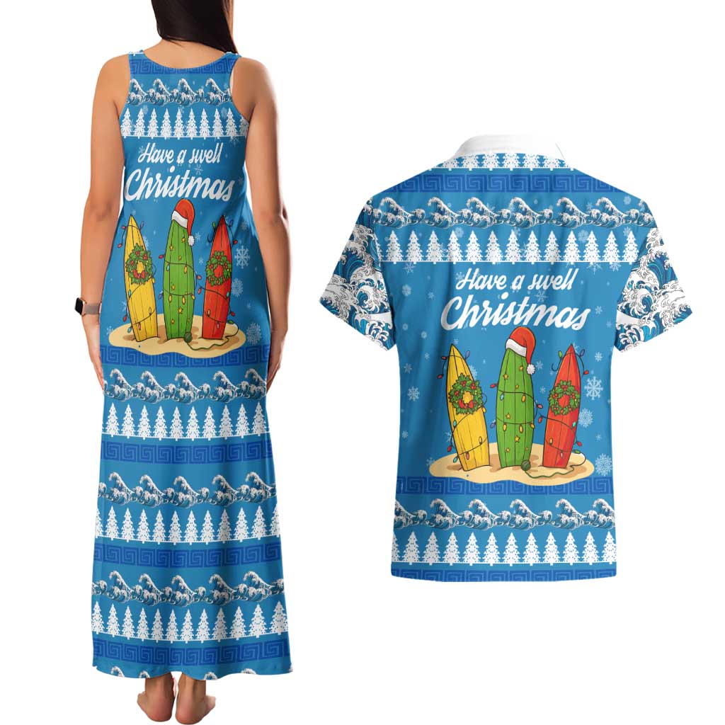 Surfer Swell Christmas Couples Matching Tank Maxi Dress and Hawaiian Shirt Xmas Holiday Patterns - Wonder Print Shop