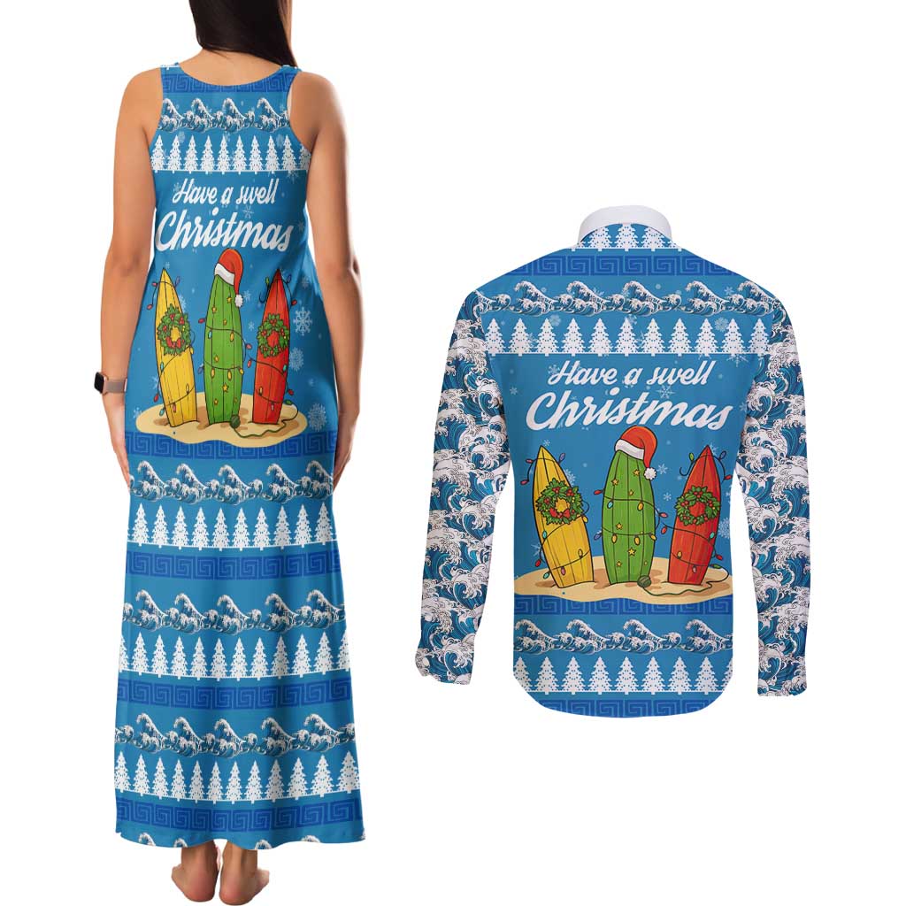 Surfer Swell Christmas Couples Matching Tank Maxi Dress and Long Sleeve Button Shirt Xmas Holiday Patterns - Wonder Print Shop