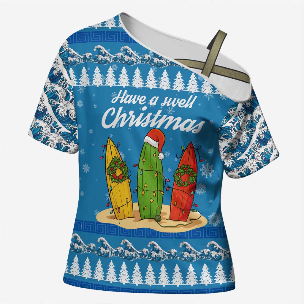 Surfer Swell Christmas Cross Shoulder Shirt Xmas Holiday Patterns - Wonder Print Shop