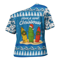 Surfer Swell Christmas Cross Shoulder Shirt Xmas Holiday Patterns - Wonder Print Shop