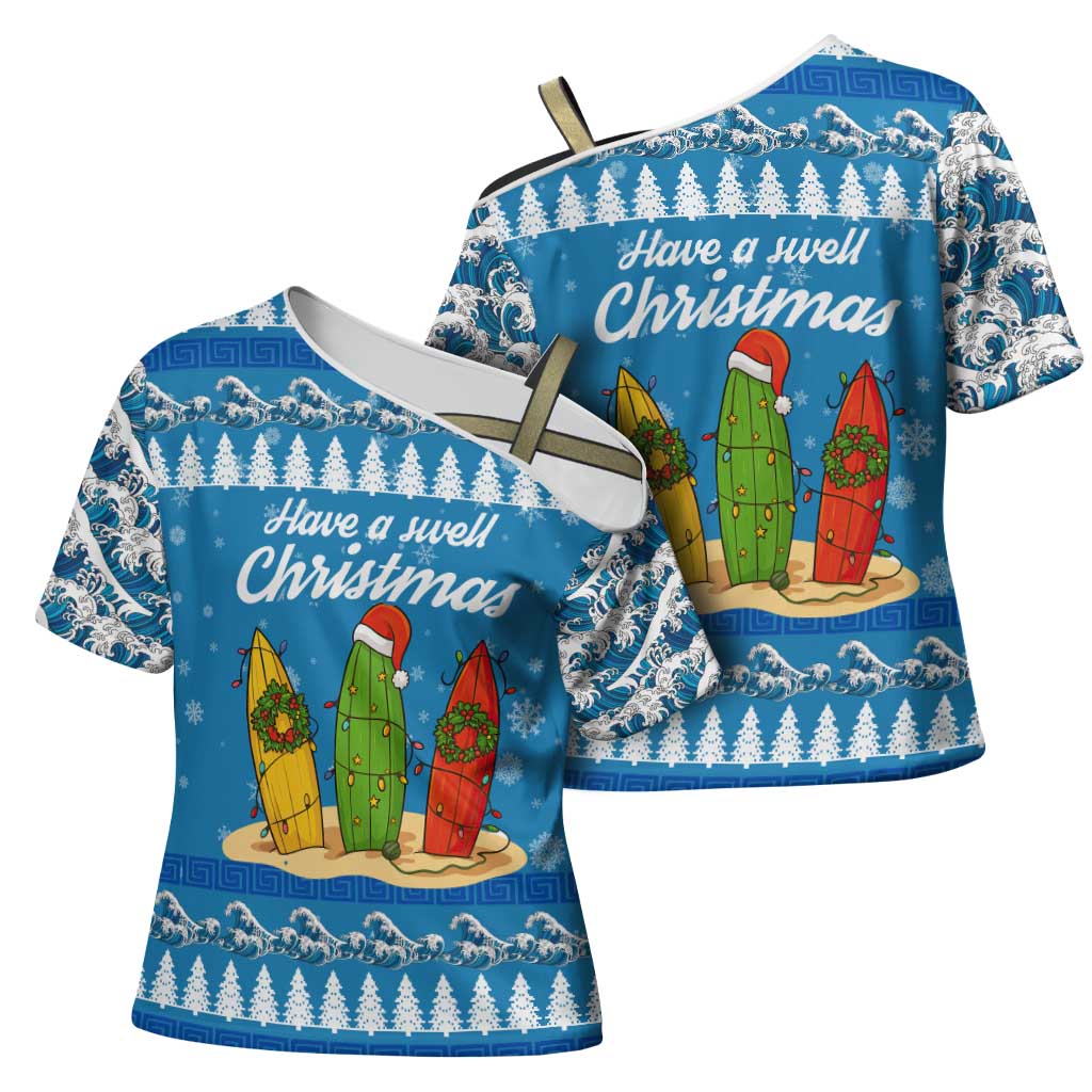 Surfer Swell Christmas Cross Shoulder Shirt Xmas Holiday Patterns - Wonder Print Shop