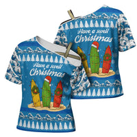 Surfer Swell Christmas Cross Shoulder Shirt Xmas Holiday Patterns - Wonder Print Shop