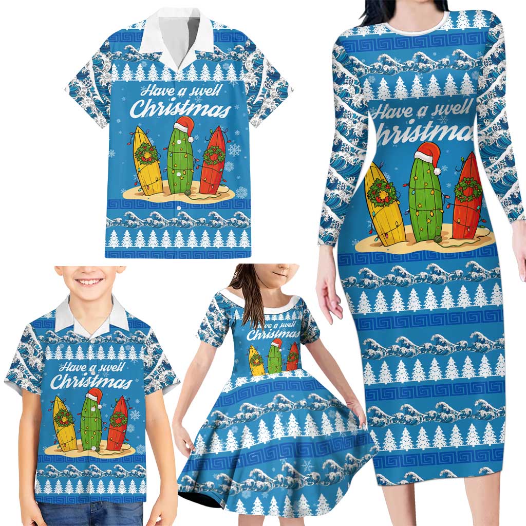 Surfer Swell Christmas Family Matching Long Sleeve Bodycon Dress and Hawaiian Shirt Xmas Holiday Patterns - Wonder Print Shop