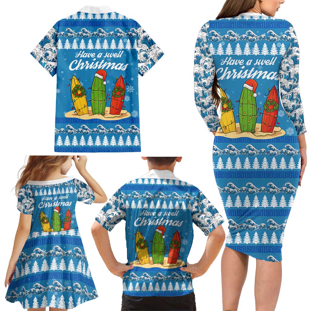 Surfer Swell Christmas Family Matching Long Sleeve Bodycon Dress and Hawaiian Shirt Xmas Holiday Patterns - Wonder Print Shop