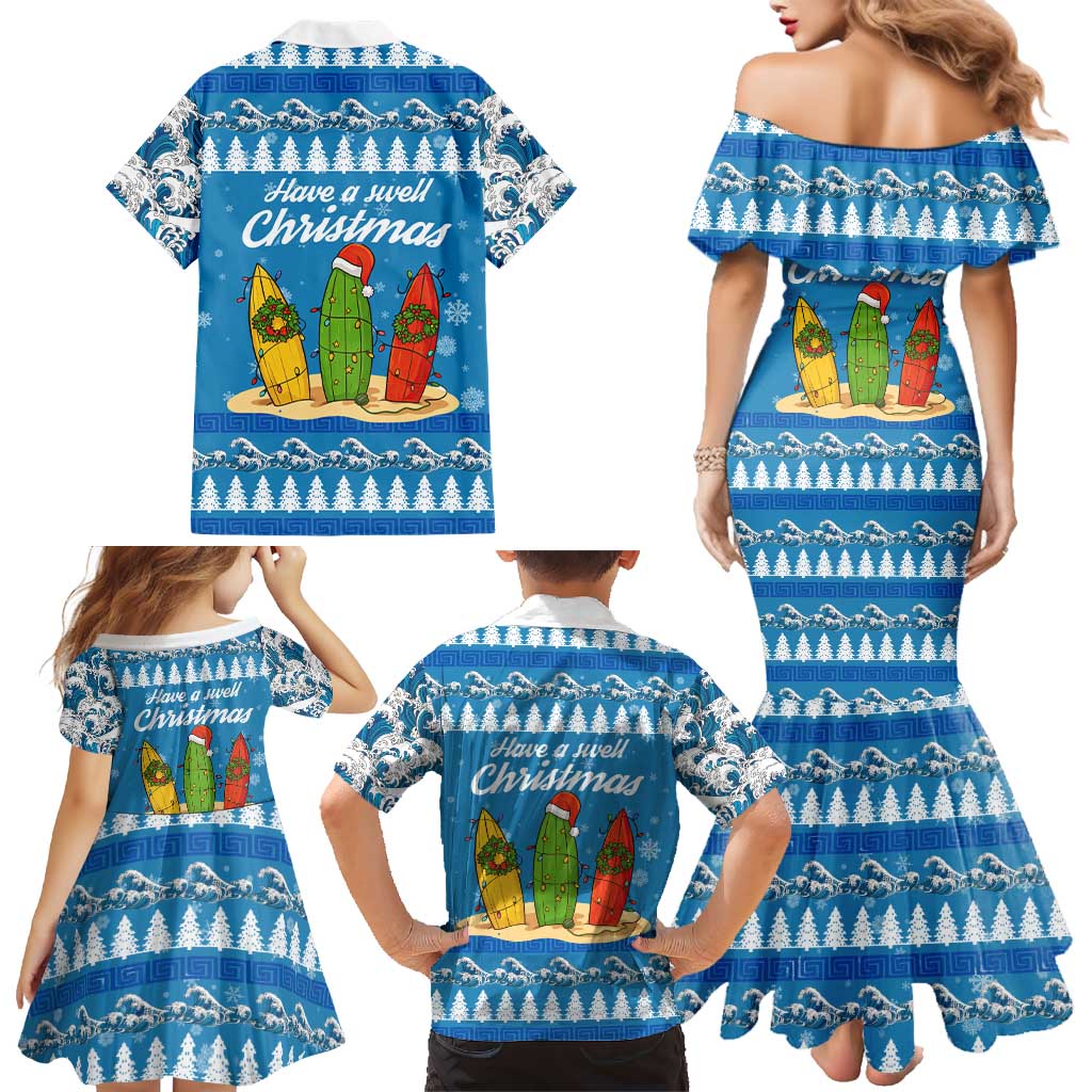Surfer Swell Christmas Family Matching Mermaid Dress and Hawaiian Shirt Xmas Holiday Patterns - Wonder Print Shop