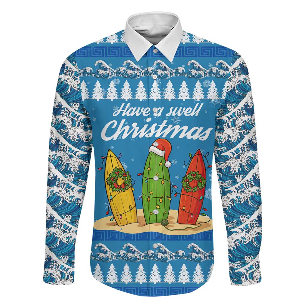 Surfer Swell Christmas Family Matching Off The Shoulder Long Sleeve Dress and Hawaiian Shirt Xmas Holiday Patterns - Wonder Print Shop