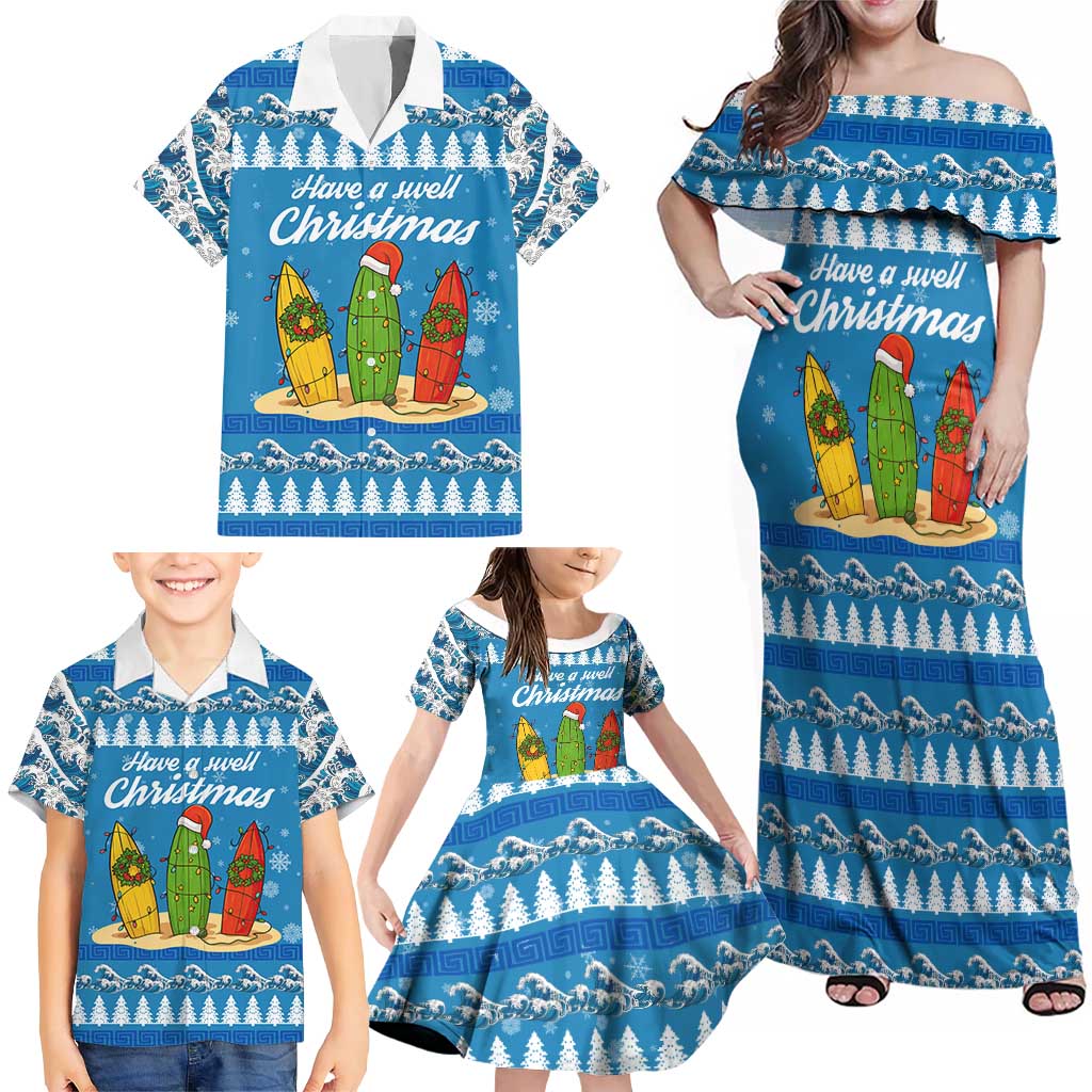 Surfer Swell Christmas Family Matching Off Shoulder Maxi Dress and Hawaiian Shirt Xmas Holiday Patterns - Wonder Print Shop