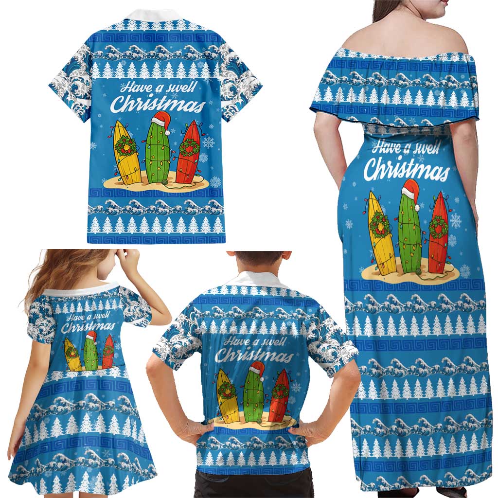 Surfer Swell Christmas Family Matching Off Shoulder Maxi Dress and Hawaiian Shirt Xmas Holiday Patterns - Wonder Print Shop