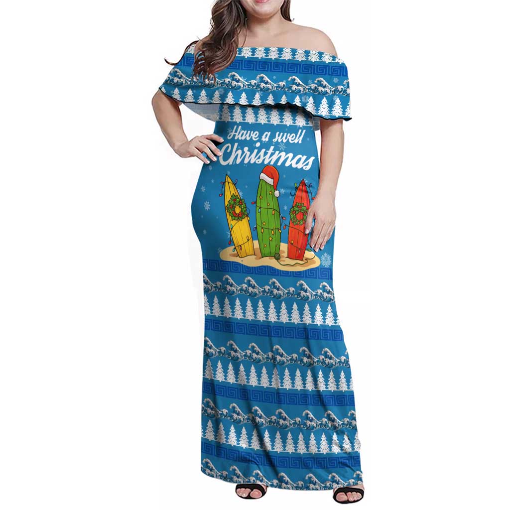Surfer Swell Christmas Family Matching Off Shoulder Maxi Dress and Hawaiian Shirt Xmas Holiday Patterns - Wonder Print Shop