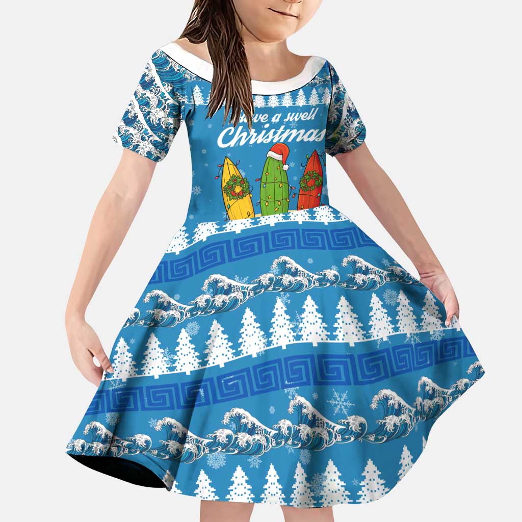 Surfer Swell Christmas Family Matching Off Shoulder Short Dress and Hawaiian Shirt Xmas Holiday Patterns - Wonder Print Shop