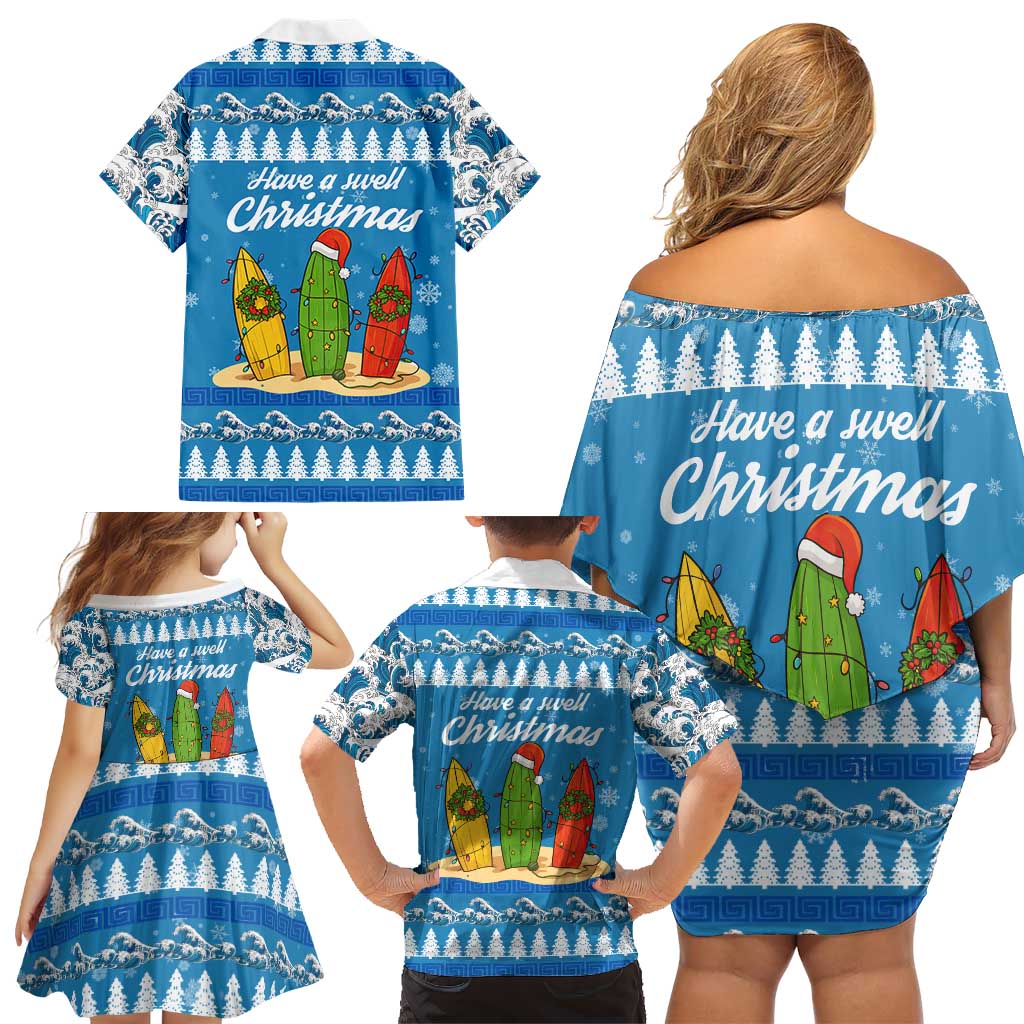 Surfer Swell Christmas Family Matching Off Shoulder Short Dress and Hawaiian Shirt Xmas Holiday Patterns - Wonder Print Shop