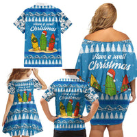Surfer Swell Christmas Family Matching Off Shoulder Short Dress and Hawaiian Shirt Xmas Holiday Patterns - Wonder Print Shop