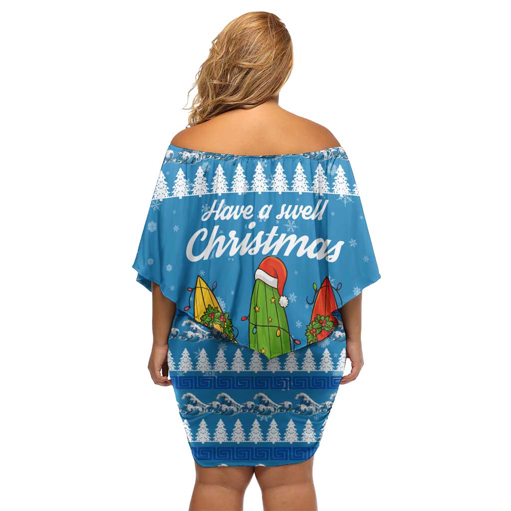Surfer Swell Christmas Family Matching Off Shoulder Short Dress and Hawaiian Shirt Xmas Holiday Patterns - Wonder Print Shop