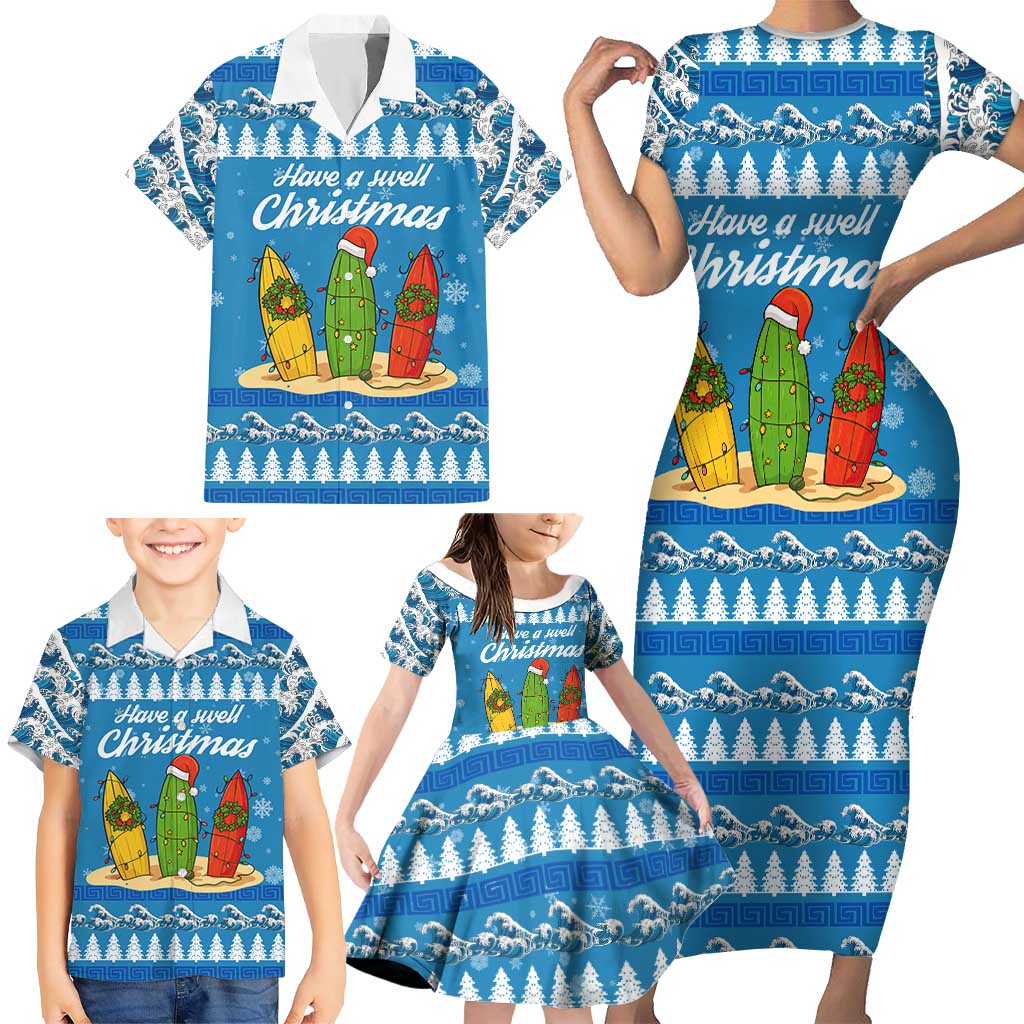 Surfer Swell Christmas Family Matching Short Sleeve Bodycon Dress and Hawaiian Shirt Xmas Holiday Patterns - Wonder Print Shop