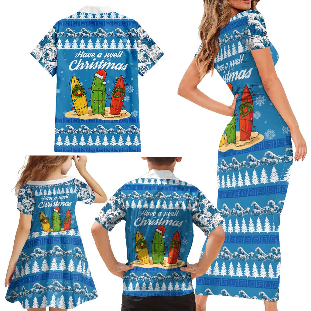 Surfer Swell Christmas Family Matching Short Sleeve Bodycon Dress and Hawaiian Shirt Xmas Holiday Patterns - Wonder Print Shop