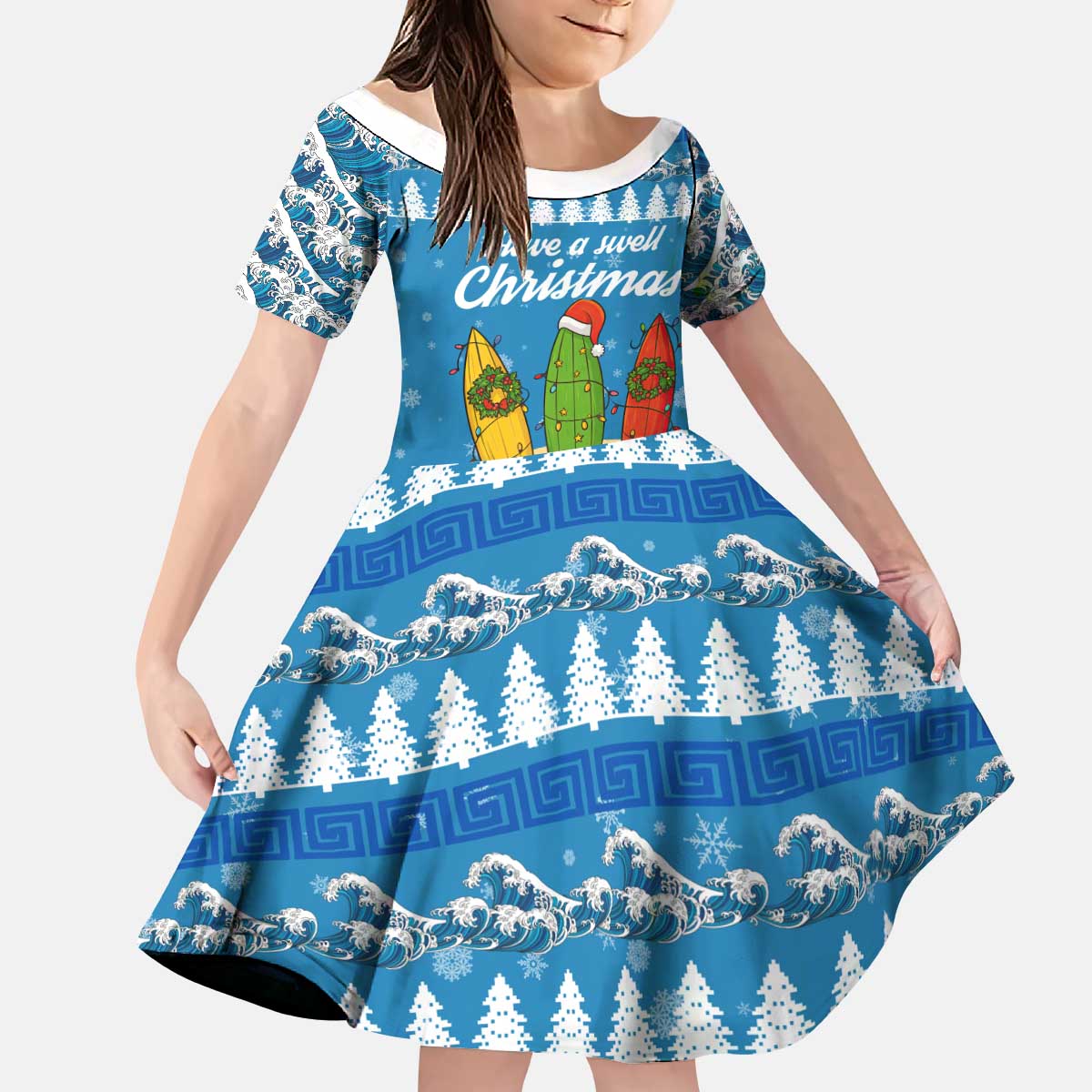 Surfer Swell Christmas Kid Short Sleeve Dress Xmas Holiday Patterns - Wonder Print Shop