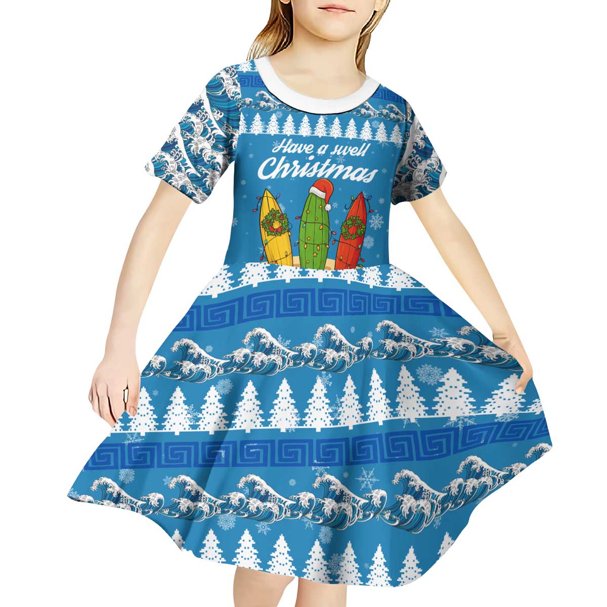Surfer Swell Christmas Kid Short Sleeve Dress Xmas Holiday Patterns - Wonder Print Shop