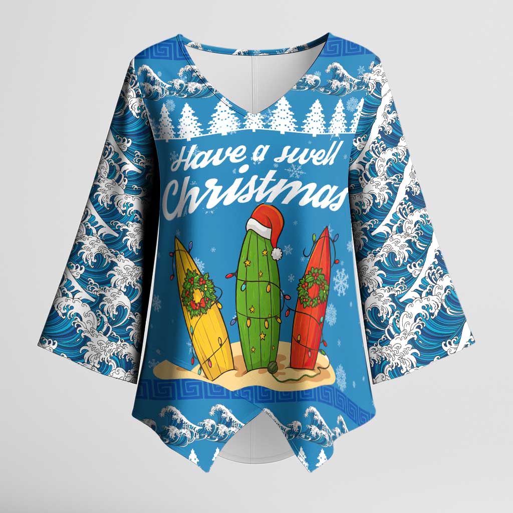 Surfer Swell Christmas Kimono Sleeve Blouse Xmas Holiday Patterns - Wonder Print Shop
