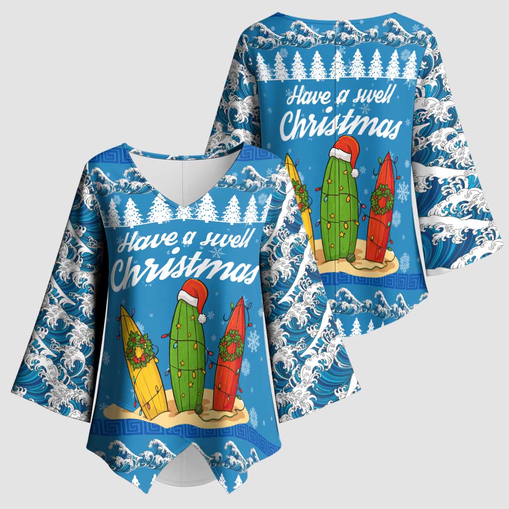 Surfer Swell Christmas Kimono Sleeve Blouse Xmas Holiday Patterns - Wonder Print Shop