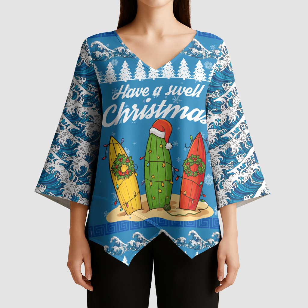 Surfer Swell Christmas Kimono Sleeve Blouse Xmas Holiday Patterns - Wonder Print Shop