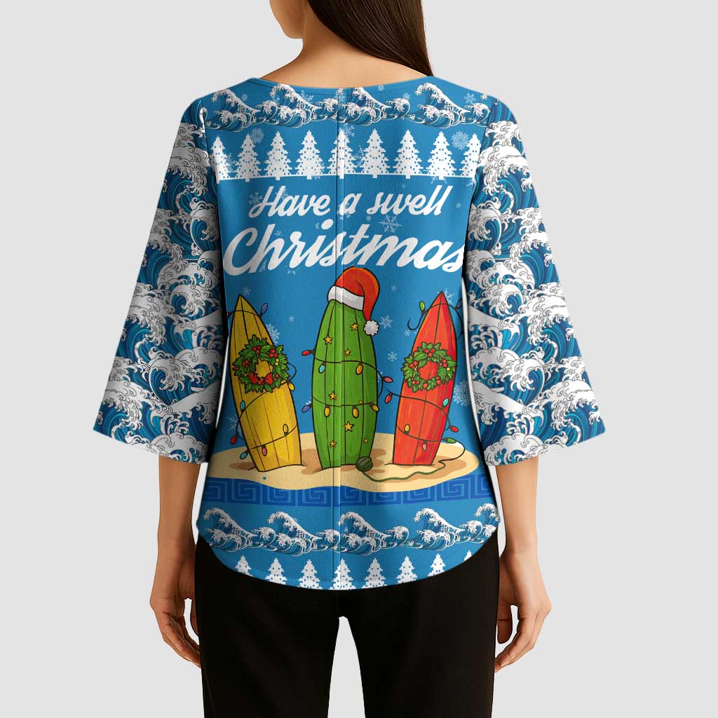 Surfer Swell Christmas Kimono Sleeve Blouse Xmas Holiday Patterns - Wonder Print Shop