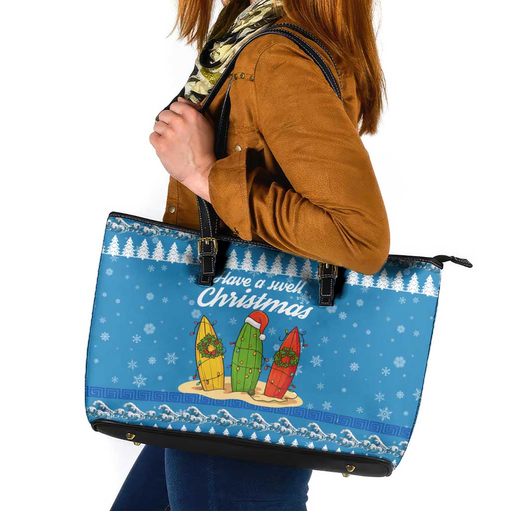 Surfer Swell Christmas Leather Tote Bag Xmas Holiday Patterns - Wonder Print Shop