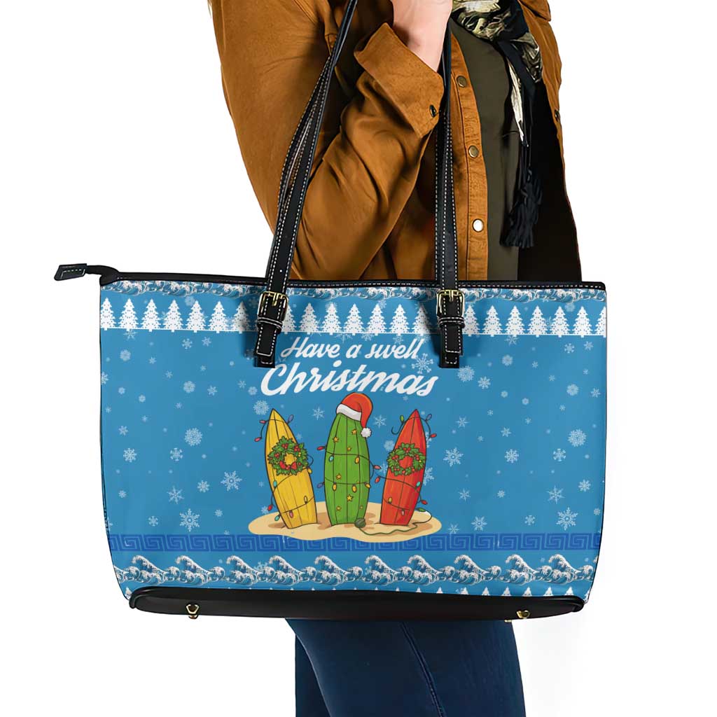 Surfer Swell Christmas Leather Tote Bag Xmas Holiday Patterns - Wonder Print Shop