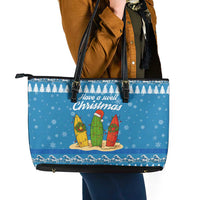 Surfer Swell Christmas Leather Tote Bag Xmas Holiday Patterns - Wonder Print Shop