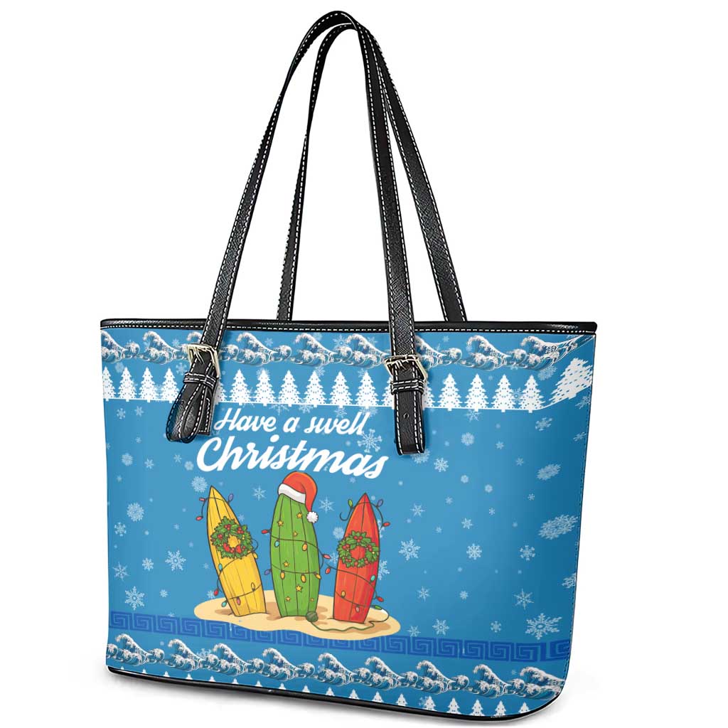 Surfer Swell Christmas Leather Tote Bag Xmas Holiday Patterns - Wonder Print Shop