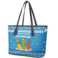 Surfer Swell Christmas Leather Tote Bag Xmas Holiday Patterns - Wonder Print Shop