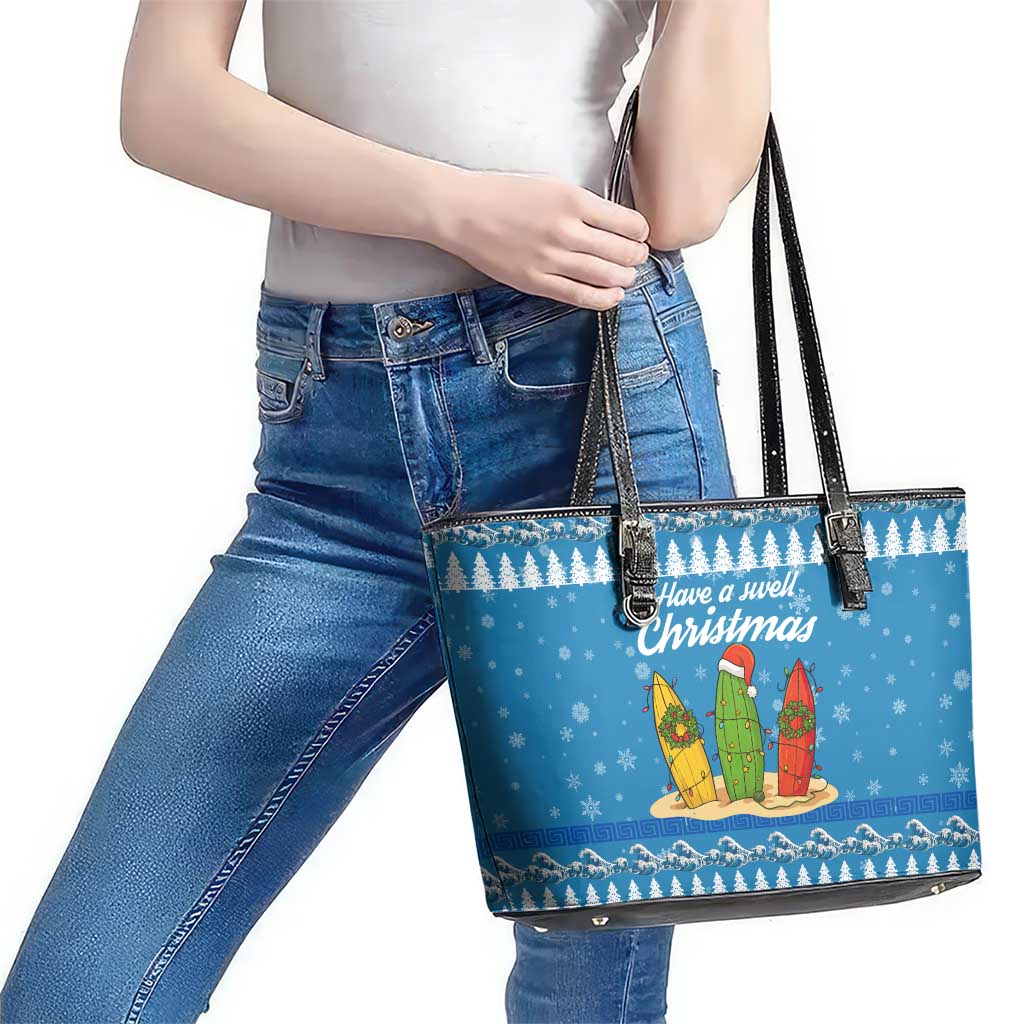 Surfer Swell Christmas Leather Tote Bag Xmas Holiday Patterns - Wonder Print Shop
