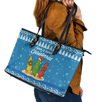 Surfer Swell Christmas Leather Tote Bag Xmas Holiday Patterns - Wonder Print Shop