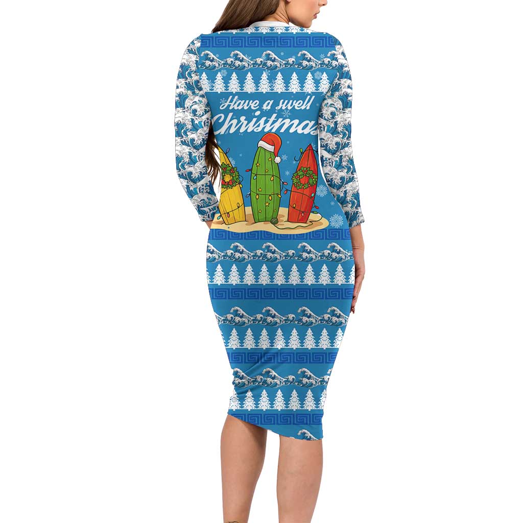 Surfer Swell Christmas Long Sleeve Bodycon Dress Xmas Holiday Patterns - Wonder Print Shop