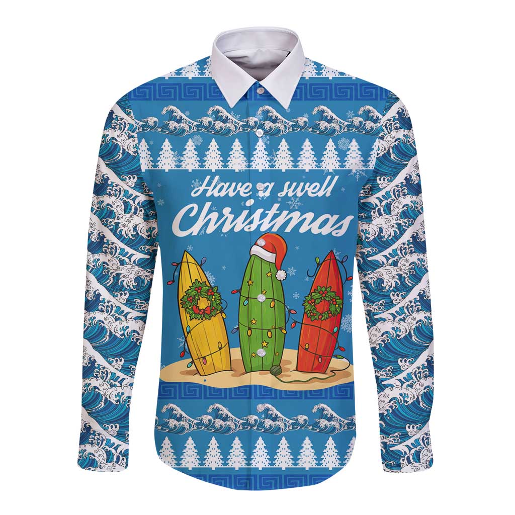 Surfer Swell Christmas Long Sleeve Button Shirt Xmas Holiday Patterns - Wonder Print Shop