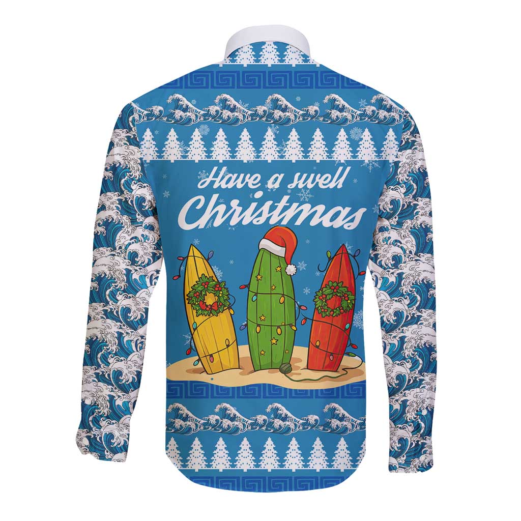 Surfer Swell Christmas Long Sleeve Button Shirt Xmas Holiday Patterns - Wonder Print Shop