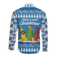 Surfer Swell Christmas Long Sleeve Button Shirt Xmas Holiday Patterns - Wonder Print Shop