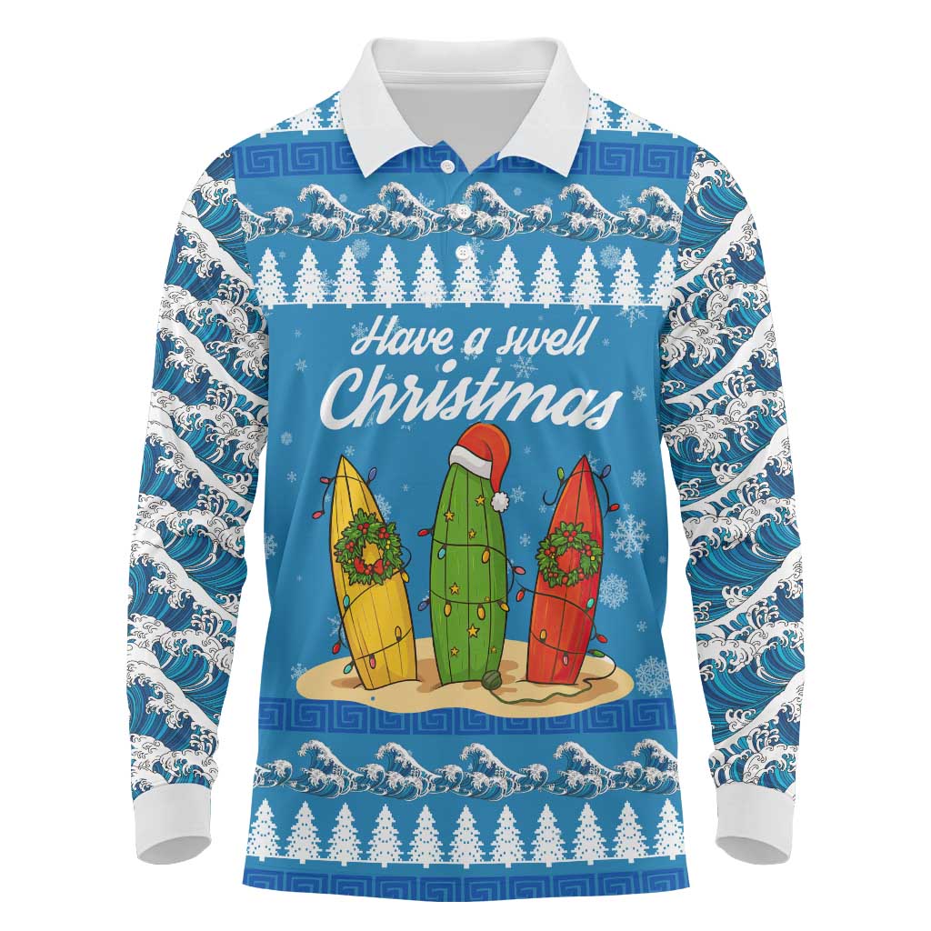 Surfer Swell Christmas Long Sleeve Polo Shirt Xmas Holiday Patterns - Wonder Print Shop