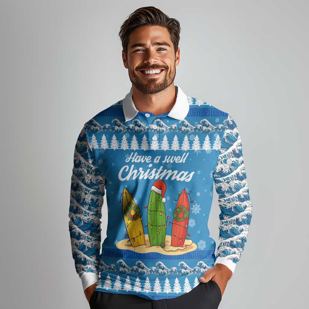 Surfer Swell Christmas Long Sleeve Polo Shirt Xmas Holiday Patterns - Wonder Print Shop