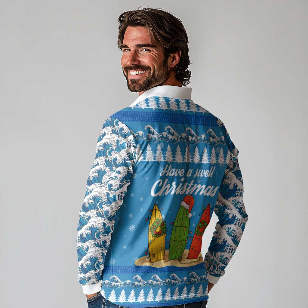 Surfer Swell Christmas Long Sleeve Polo Shirt Xmas Holiday Patterns - Wonder Print Shop