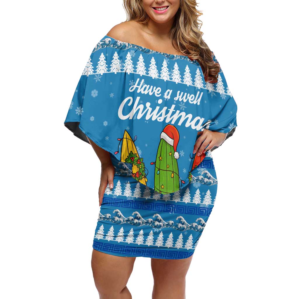 Surfer Swell Christmas Off Shoulder Short Dress Xmas Holiday Patterns - Wonder Print Shop