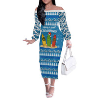 Surfer Swell Christmas Off The Shoulder Long Sleeve Dress Xmas Holiday Patterns - Wonder Print Shop