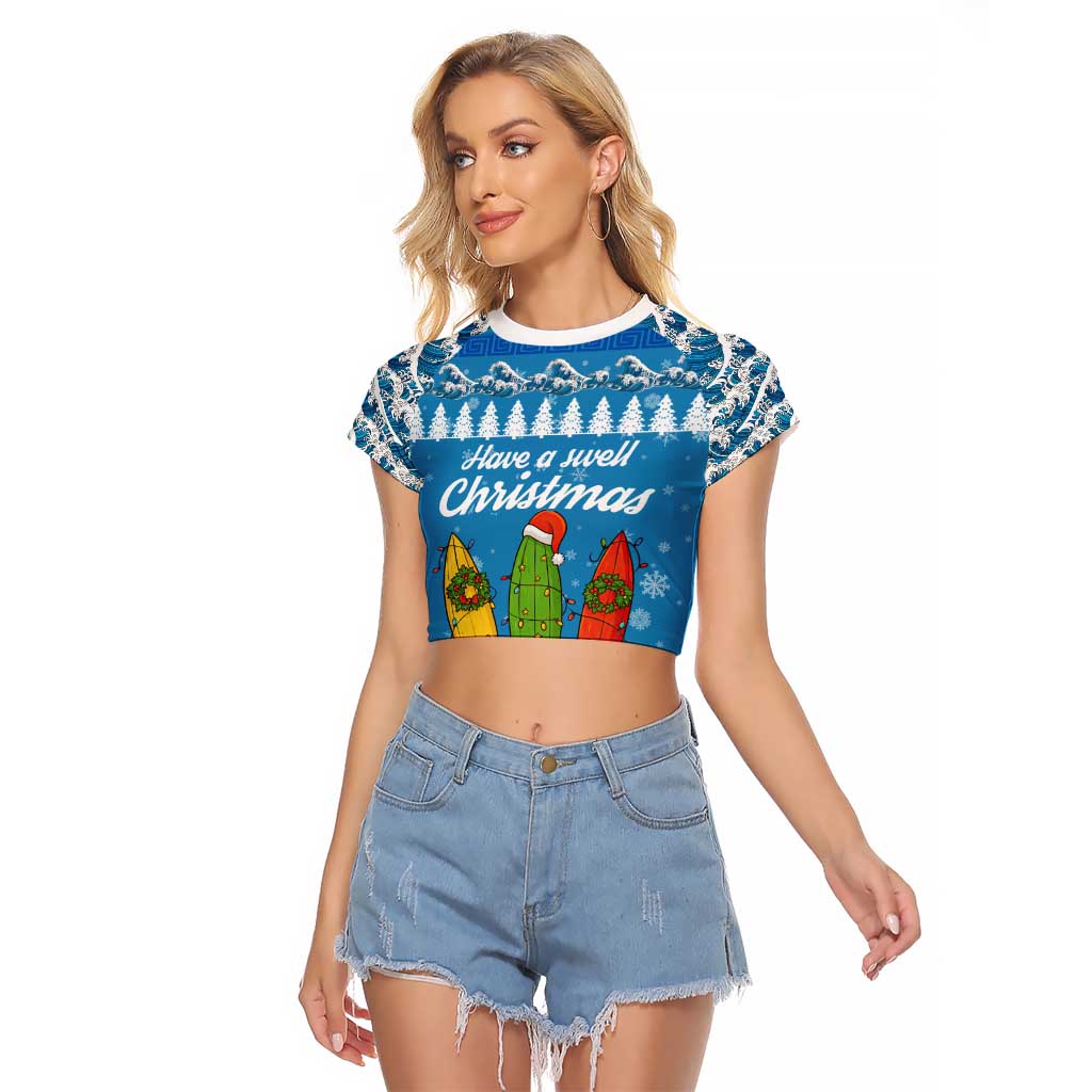 Surfer Swell Christmas Raglan Cropped T Shirt Xmas Holiday Patterns - Wonder Print Shop