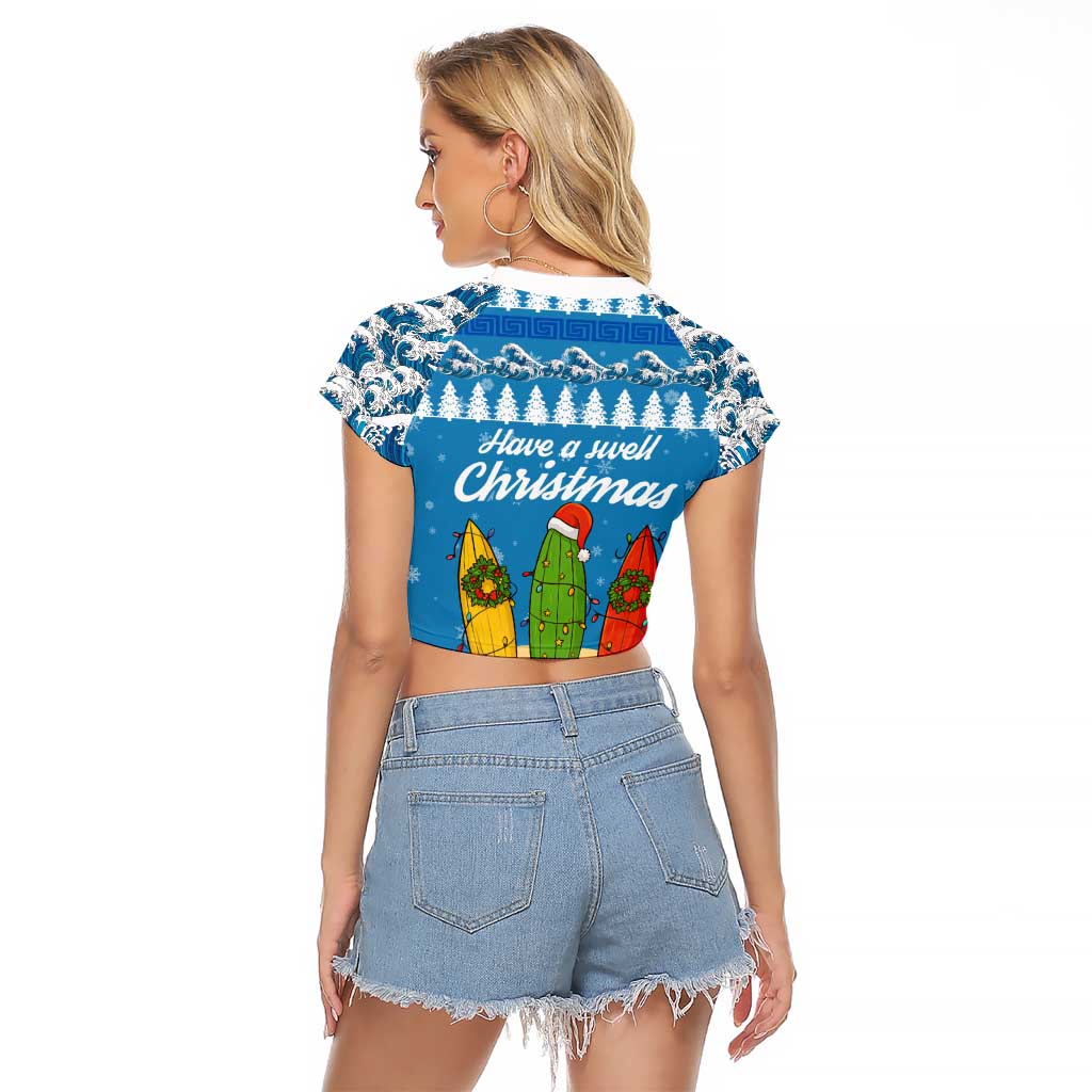 Surfer Swell Christmas Raglan Cropped T Shirt Xmas Holiday Patterns - Wonder Print Shop