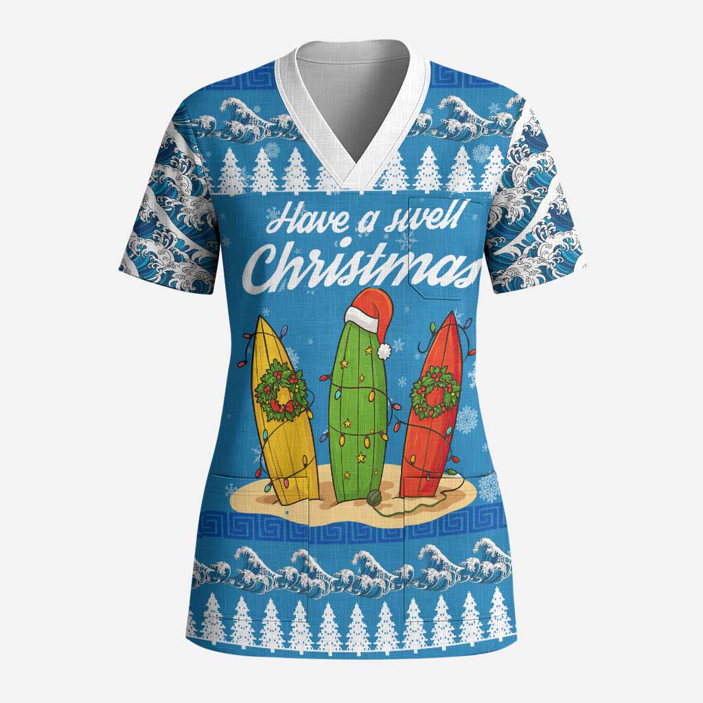 Surfer Swell Christmas Scrub Top Xmas Holiday Patterns - Wonder Print Shop