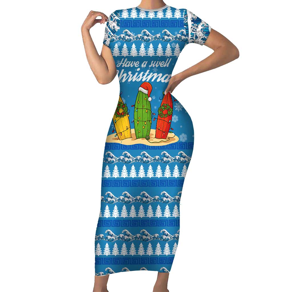 Surfer Swell Christmas Short Sleeve Bodycon Dress Xmas Holiday Patterns - Wonder Print Shop