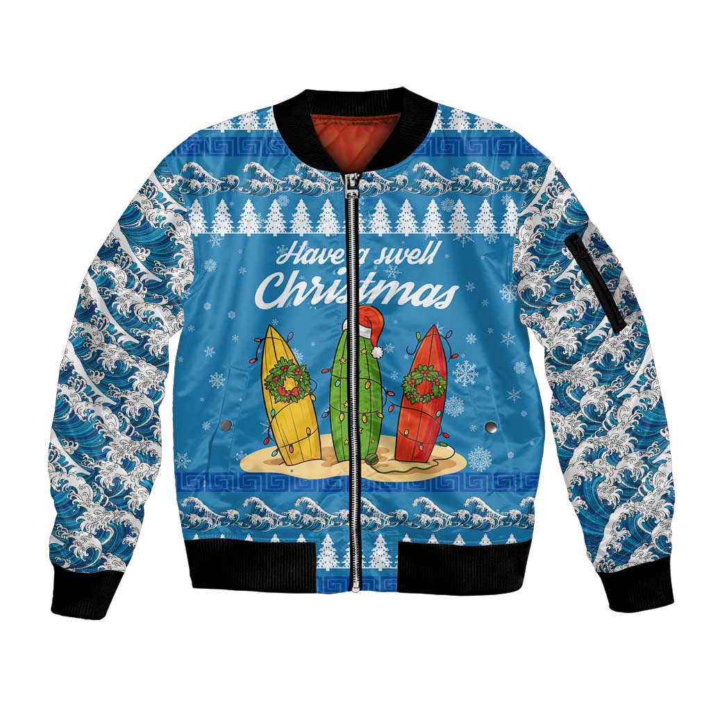 Surfer Swell Christmas Sleeve Zip Bomber Jacket Xmas Holiday Patterns - Wonder Print Shop