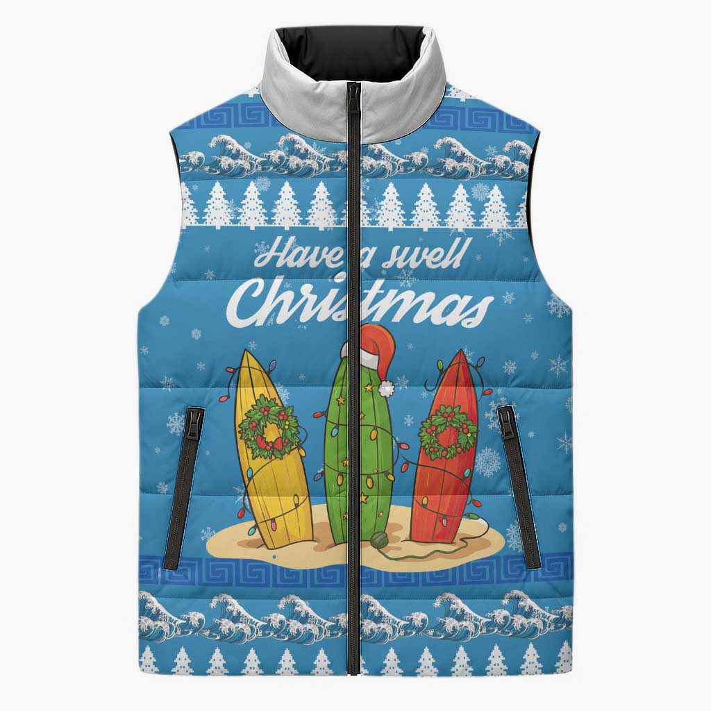 Surfer Swell Christmas Sleeveless Puffer Jacket Xmas Holiday Patterns - Wonder Print Shop