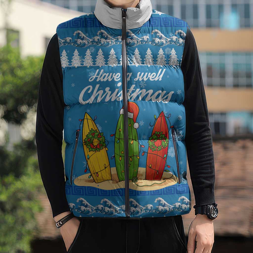 Surfer Swell Christmas Sleeveless Puffer Jacket Xmas Holiday Patterns - Wonder Print Shop